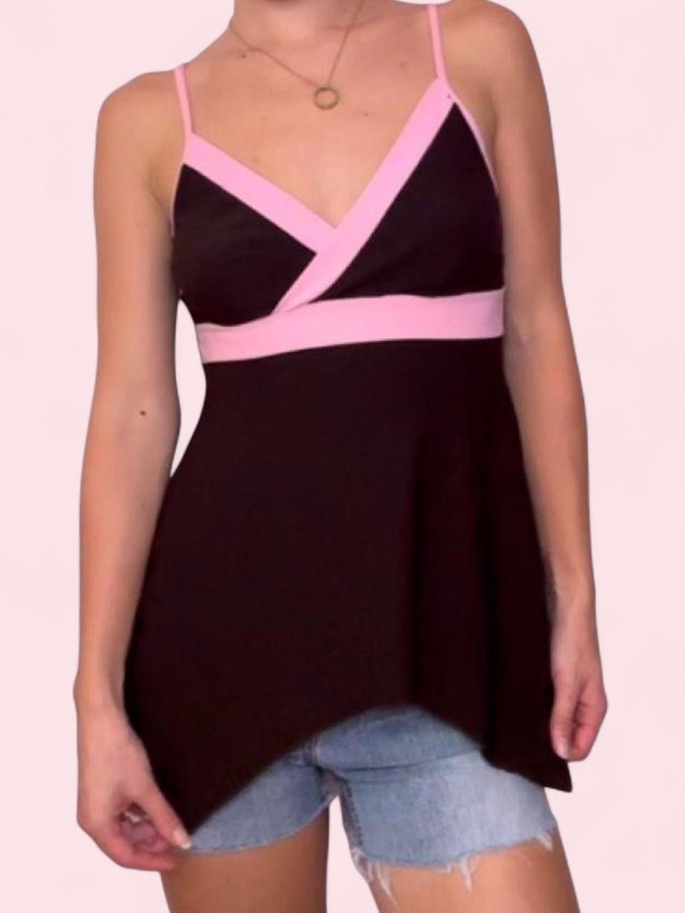 Vintage Y2K brown & pink asymmetrical cami top